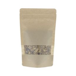 Standbodenbeutel Kraftpapier mit Fenster - braun - 110x170+{35+35} mm (200-225ml)