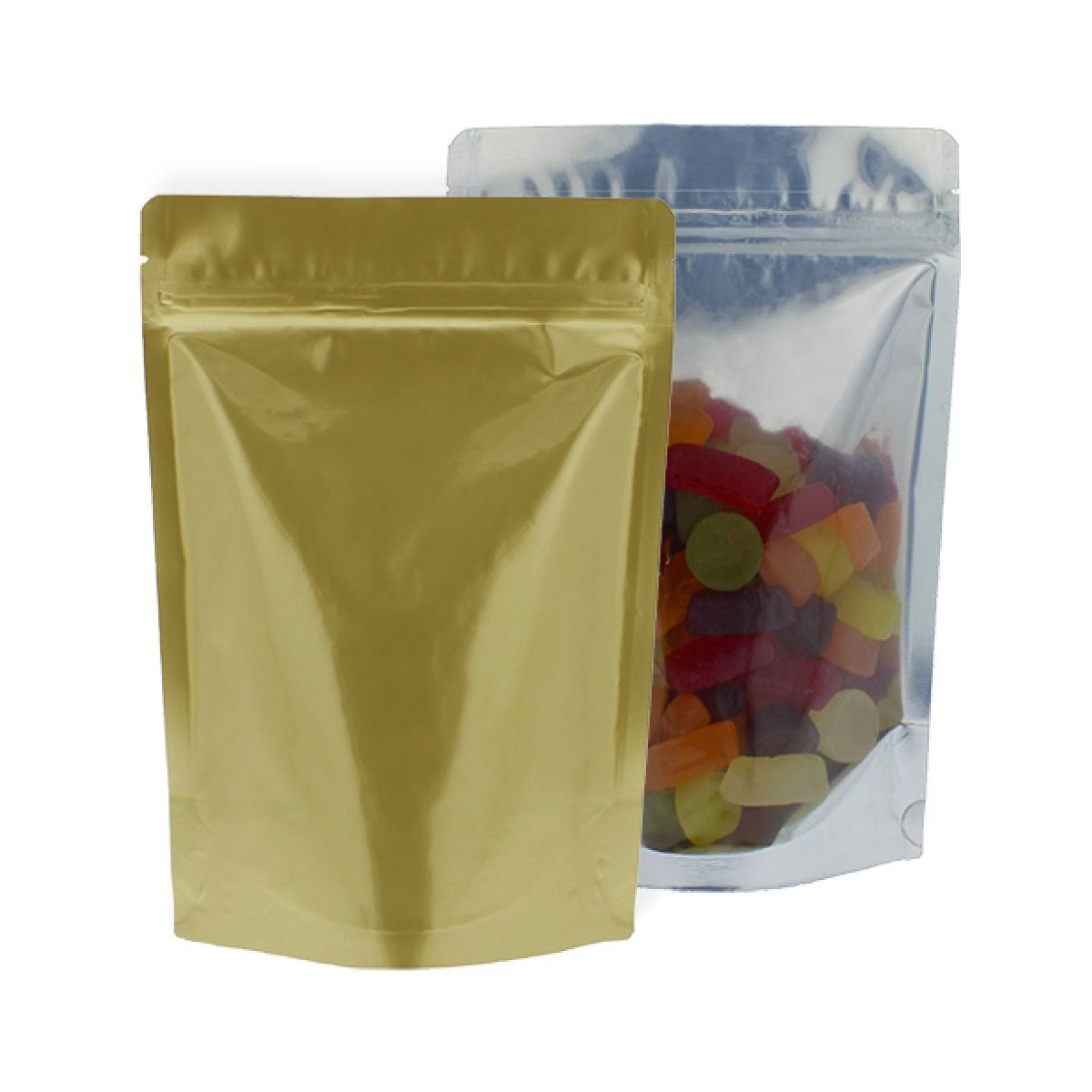 Standbodenbeutel - durchsichtig / matt gold